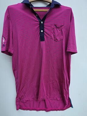 RLX Ralph Lauren Pink Navy Striped Golf Polo Shirt Size L Athletic Performance